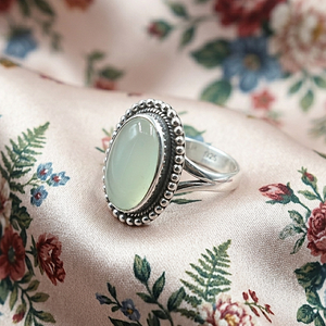 <b>925</b> Sterling <b>Silver</b> Oval prehnite Gemstone <b>Ring</b> Handmade Vintage Beaded Statement <b>Ring</b> Boho Adjustable Jewelry Gift - Product Image 4