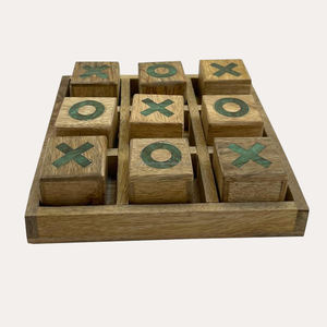 Rompecabezas con incrustaciones de mármol y latón, madera de acacia, juguete educativo Tic Tac Toe para adultos, niños y familias - Product Image 4
