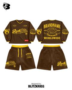 Ensemble de survêtement Rock Star blanc et bleu |   Maillot et short surdimensionnés à manches longues |   Ensemble de graphismes personnalisés OEM pour le marché mondial, marque privée - Product Image 4