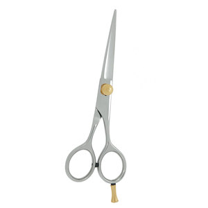 Tijeras de Peluquería Profesionales al por Mayor con Logotipo Personalizado, de Acero Inoxidable, Color Plateado, con Tornillo de Ajuste Dorado - Product Image 5