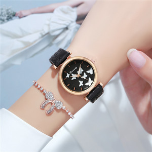 Fashion Women Butterfly <b>Watches</b> With Bracelets Diamond 2023 Luxury Qualities <b>Black</b> Leather <b>Ladies</b> <b>Watches</b> Set 9806 - Product Image 1