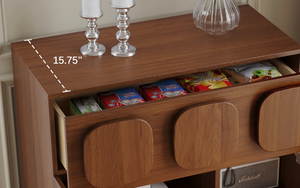 Meuble de rangement en bois foncé très prisé, étagère de sol minimaliste à panneaux carrés arrondis pour l'aménagement moderne de la maison et du bureau - Product Image 4
