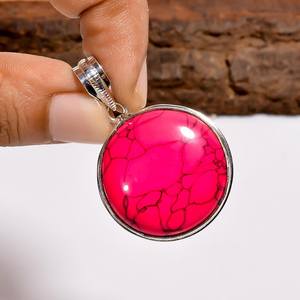 Colgante de piedra preciosa turquesa rosa de forma redonda, plata de ley 925, hecho a mano, joyería bohemia, regalo para ella - Product Image 1