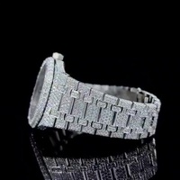 Montre Sportive en Acier Inoxydable avec Cadran à Aiguilles, Sertie de Moissanite et Cristaux de Saphir, Mouvement Mécanique, 41mm, Entièrement Sertie de Pierres, Charme de Luxe
