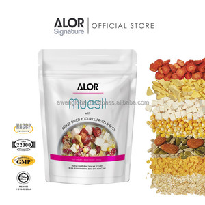 Alor halal พร้อมทานมูสลี่แช่แข็ง-แห้งโยเกิร์ตถั่วผลไม้300กรัมหวานมีรสนิยมกล้วยมะพร้าวแอปเปิ้ลน้ำตาลเนื้อนุ่ม