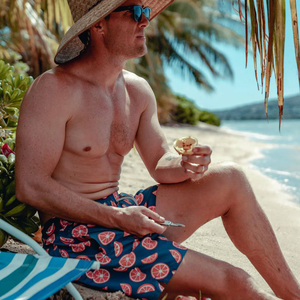 Men's Navy Blue Geometric Pattern Quick Dry Breathable Casual Beach Shorts Mid Waist Drawstring Swim Trunks Woven Polyester - Product Image 5