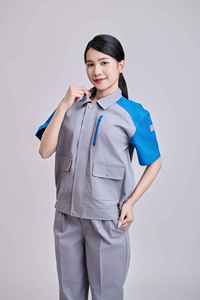 Ensemble de vêtements de travail de sécurité à manches courtes pour femmes, haute visibilité, confortable, bleu ciel et gris, respirant, durable, uniforme réfléchissant - Product Image 2