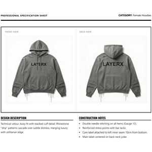 Sweat-shirt streetwear pour femme, poids lourd, délavé à l'acide, en molleton de coton 500 g/m², avec strass, effet 3D en relief, effet vieilli, pull, vente en gros, personnalisable - Product Image 6