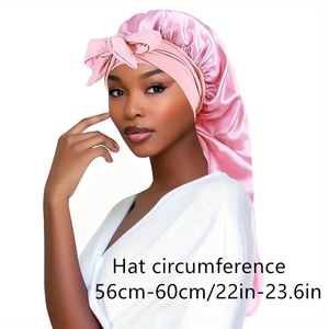 Bowknot Braid <b>Bonnet</b>, Unscented Satin Sleep Cap with Elastic Band and Long Tie for Women - Breathable Night Hair <b>Bonnet</b> - Product Image 3