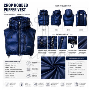 New Arrival Lightweight Waterproof Stand Casual Outerwear Zipper <b>Puffer</b> Vest Fashionable Women's Winter <b>Cropped</b> Sleeveless - Product Image 6