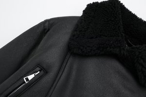 Chaqueta de Motero de Cuero Negra con Forro de Piel Sintética, Manga Larga, Resistente al Viento, para Invierno, Estilo Unisex para Adultos - Product Image 5