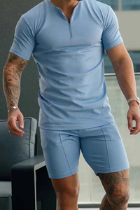 Conjunto Deportivo de Verano Personalizado de Dos Piezas para Hombre, Pantalones Cortos con Camiseta, Diseño Sólido, Ropa de Playa, Servicio OEM, Estilo Casual - Product Image 4