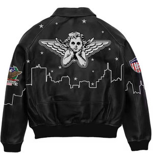 PU Leather Bomber <b>Jacket</b> Men Streetwear Zipper Closure Turn-down Collar Patch Designs Blue - Product Image 5