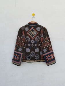 Chaqueta de Algodón Bordada con Flores Estilo Bohemio, Cuello Mandarín, Manga Larga, Talla Grande, Ropa Exterior Informal para Otoño, para Adultos - Product Image 3