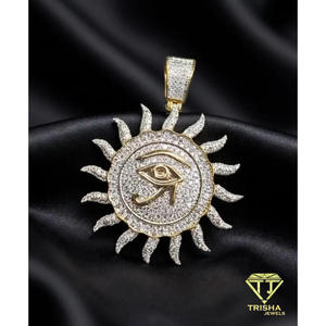 Pendentif rond au design soleil avec symbole ancestral, diamant cultivé en laboratoire, argent sterling 925, collier de luxe hip-hop - Product Image 4