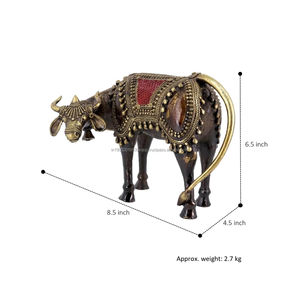 Tribal puro latón diosa arte vaca pastoreo Nandi estatua 8,5x6,5 pulgadas Multicolor hecho a mano Metal vaca estatua decoración del hogar - Product Image 4