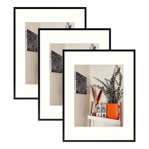 Modern <b>Black</b> Matted Photo <b>Frames</b> Set Of Three Rectangle Metal Picture <b>Frames</b> With White Mat For Gallery Wall Art Decor - Product Image 1