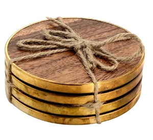 Handcrafted Round Asian Zen Wooden Coaster Set Natural Wood Drink <b>Mats</b> 33cm Diameter for Coffee Tea <b>Beer</b> Wine and Cold Beverages - Product Image 4