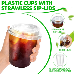 Vasos de Café Desechables de Plástico Ecológicos Biodegradables Libres de BPA con Tapas para Beber Sin Pajita para Café Helado, Smoothies y Bebidas Frías - Product Image 3