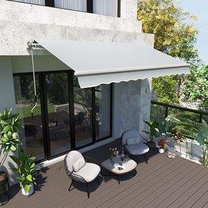 Tenda da Sole Retrattile 3,6x2,4m Grigio Chiaro, Resistente ai Raggi UV e all'Acqua, con Manovella Manuale e Bracci Pieghevoli, Stile Moderno - Product Image 2