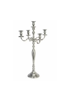 Candélabre traditionnel argenté de 16 pouces à 5 bougies avec gouttes de cristal, décoration de centre de table de mariage de forme traditionnelle - Product Image 1