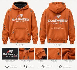 Sun Faded Washed <b>Orange</b> <b>Hoodie</b> 100% Cotton Oversized Hooded Sweatshirt Winter Streetwear Men's Loose Fit Custom Logo Pocket - Product Image 1