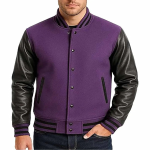 Men's Eco-Friendly Windproof Breathable Wool Varsity Jacket with Embossed Printing Crew Neck Regular Sleeves Loose Fit - Product Image 1