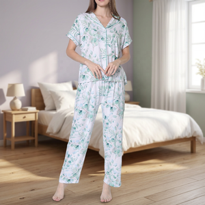 Classic Women's Jersey Fabric <b>Pyjamas</b> Comfortable Elastic Waist Sleepwear with Button Front <b>for</b> Spring Season - Product Image 2