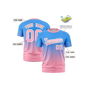 เสื้อเบสบอลแบบซับลิเมชั่นสั่งทำพิเศษ ชื่อทีมไล่เฉดสีฟ้าชมพู เสื้อแขนสั้นแบบยูนิเซ็กซ์ ระบายเหงื่อได้ดี - Product Image 3