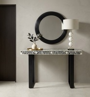 Table console moderne pour entrée, table de canapé, dessus à motifs noir et blanc, pieds en métal pour salon, couloir