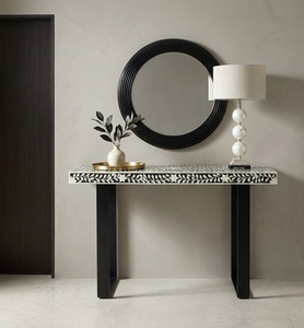 Mesa de Consola Moderna para Entrada o Sala de Estar, con Patrón en Blanco y Negro y Patas de Metal, para Recibidor - Product Image 1