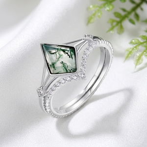 แหวนเงินแท้ 925 ประดับพลอยมอสอาเกตทรงว่าว ดีไซน์ขอบเพชร งานแฮนด์เมดสำหรับผู้หญิง ขายดี พร้อมจัดส่ง 18K - Product Image 1