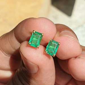 Lab Grown <b>Emerald</b> <b>Stud</b> Earrings 925 Sterling Silver Gold Plated <b>Emerald</b> Cut Green Gemstone Trendy Anniversary Earrings for Women - Product Image 1