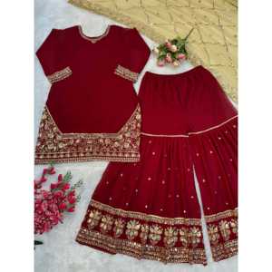 Conjunto de ropa de fiesta de diseñador para mujer, parte superior inferior Dupatta con bordado elegante - Product Image 1