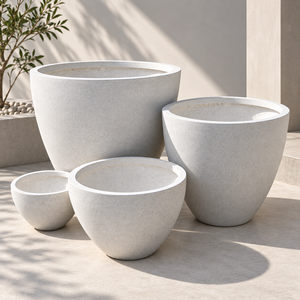 Macetas de Fibra de Vidrio Color Gris Carbón, Duraderas, Diseño Redondo Moderno, Superficie Texturizada, para Jardinería y Paisajismo, Venta al Por Mayor - Product Image 2