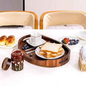 Solid Acacia Wood Handcrafted Rustic Oval Serving <b>Tray</b> <b>Decorative</b> Platter <b>for</b> Christmas Bar Mitzvah Multi-Functional - Product Image 2
