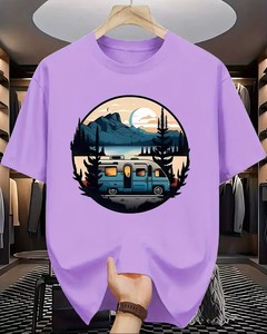 Men's Purple Short Sleeve O-Neck T-Shirt Regular Fit Casual Knitted Solid Color Blank Design - Product Image 1