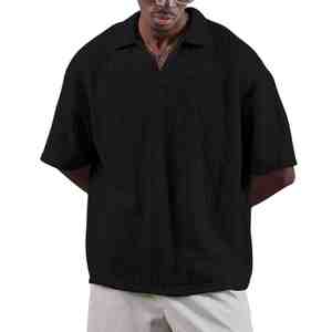 Polos de Punto Personalizados de Buena Calidad para Hombre, Negros, Transpirables, 100% Algodón, Polos Extra Grandes para Hombre - Product Image 4