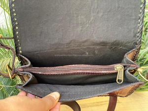 กระเป๋าสะพายข้างหนังควายทำด้วยมือของผู้หญิงวินเทจสีน้ำตาลแบบลำลองมีซิปปิดแบบหนีบผ้าแคนวาสสำหรับผู้หญิง - Product Image 6