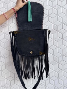 Sac à bandoulière en cuir de style occidental pour femmes, frange en fourrure de vachette de couleur turquoise, sac à main bohème multi-usage, lettre - Product Image 4