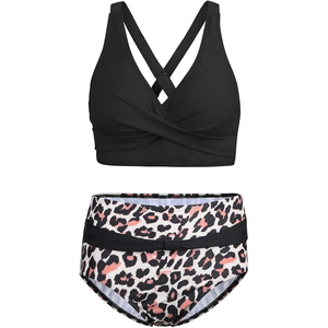 Ensemble de bikini le plus vendu, haut torsadé à col en V profond, bas à taille haute imprimé léopard, maillot de bain deux pièces, tenue de plage - Product Image 3