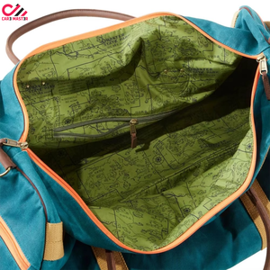 CARE MASTER Men's Canvas Duffel Bag Teal with <b>Brown</b> Straps 50-70L Capacity Soft Shell Travel Bag with Zipper Pocket - Product Image 6