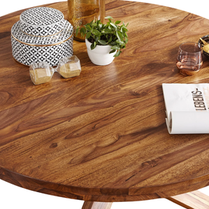 Table de salle à manger ronde en bois d'acacia massif, finition noyer, pliable, format compact, design moderne, pour café, bar, cuisine, restaurant, maison - Product Image 3