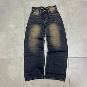 Jeans en denim noir uni pour homme, taille mi-haute, coupe droite, délavage clair, pour usage décontracté, personnalisable par le fournisseur - Product Image 5