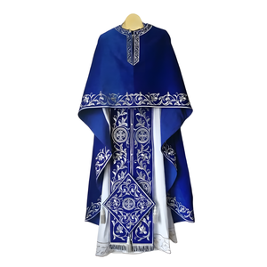 Ensemble de vêtements liturgiques pour prêtre orthodoxe ShineWays Enterprises, robe liturgique en satin bleu brodée à la main avec des motifs floraux, robe religieuse pour homme, hiver - Product Image 6
