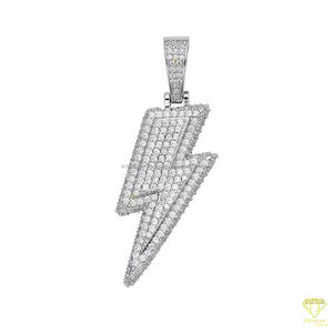 Premium Iced Out Lightning Pendant With Hand Set Moissanite Diamond and 925 Sterling <b>Silver</b> Necklace - Product Image 4
