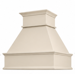 Couvercle de hotte en bois courbé élégant, hotte de ventilation sur mesure pour la décoration de cuisine de luxe, couvercle de hotte en bois - Product Image 1