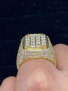 Men's Cluster Engagement <b>Ring</b> Moissanite Gold Plated 925 Sterling Silver <b>Iced</b> Out Wedding and Anniversary Broad Heavy Band <b>Ring</b> - Product Image 3