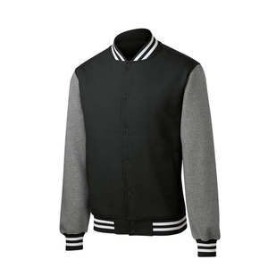 Veste de baseball pour homme de haute qualité, best-seller, en tissu de coton, col montant avec manches en cuir, prix abordable. - Product Image 6
