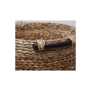 Unique Set 3 Elegant Hand-Woven Water Hyacinth Laundry Baskets Sturdy Wooden Handles Eco-Friendly Rustic Design for Home <b>Storage</b> - Product Image 2